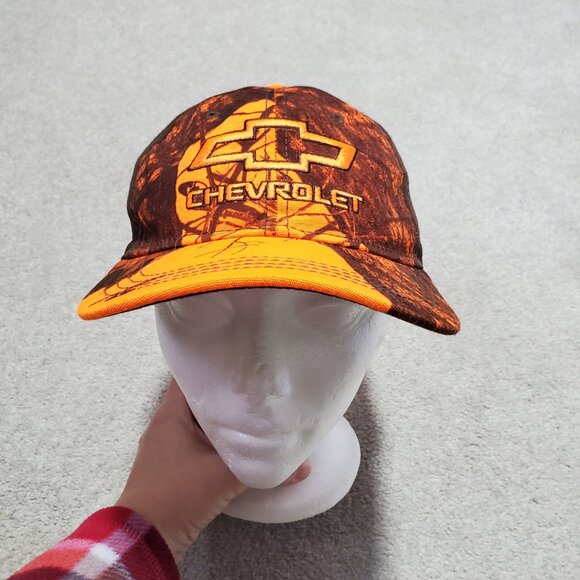GM CHEVY Chevrolet Mossy Oak Blaze Camo Hat Cap Adjustable Orange Brown Men's OS - Picture 3 of 9